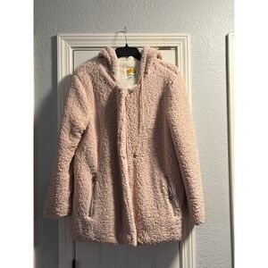 C&C California Medium Sherpa Fleece Jacket Pink Soft Teddy Snap Zip Front‎ Coat